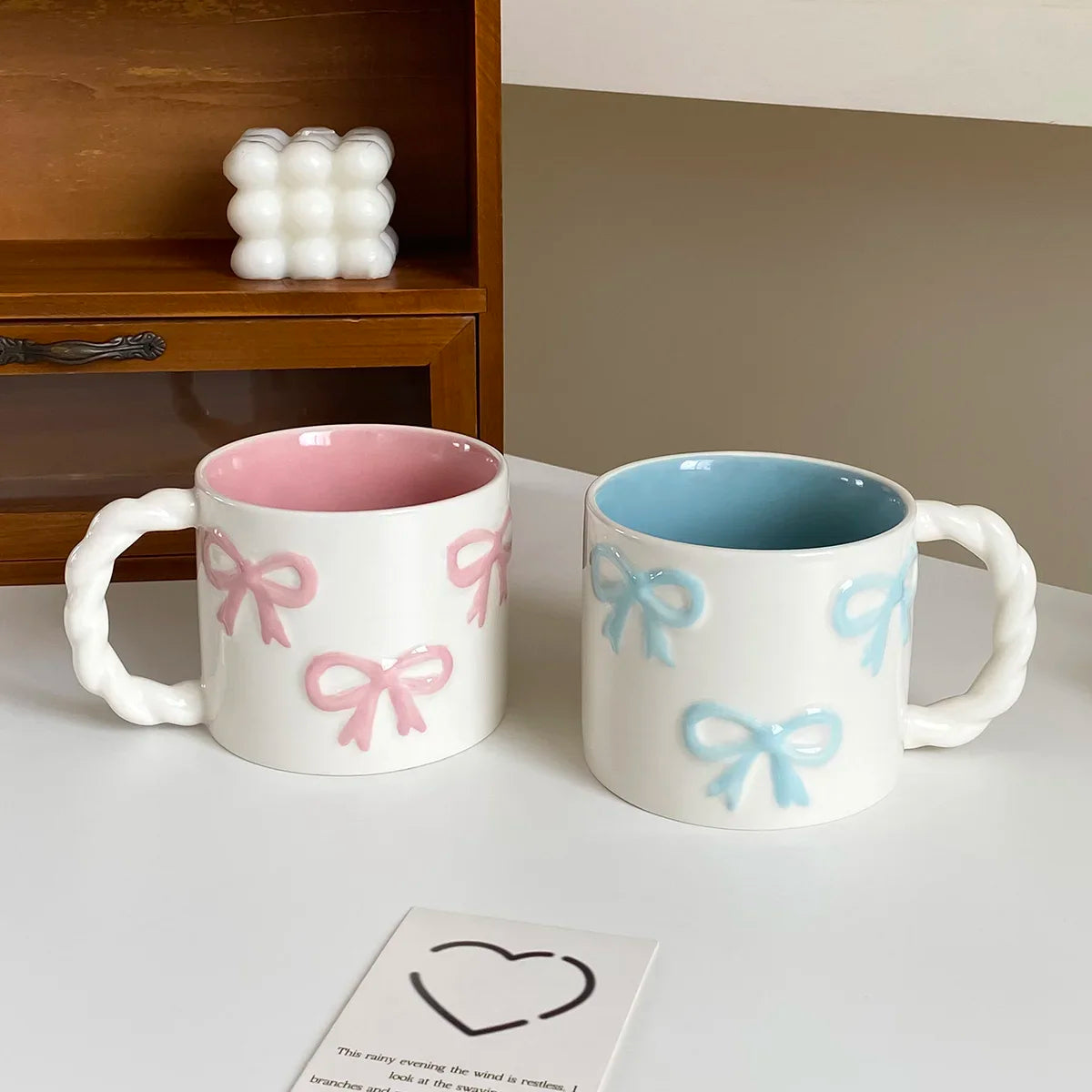 Pink Ceramic Mug with Bowknot, Suitable for Home Decor Drinkware, Drinking Cup