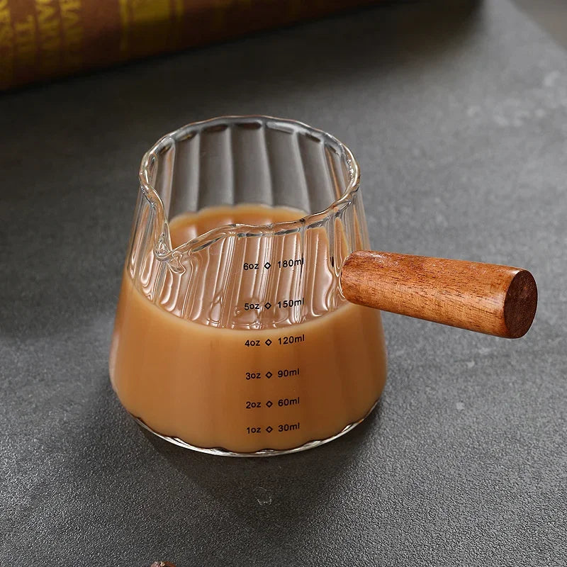 Espresso Measuring Cup with Wood Handle Vertical Grain Glass Coffee