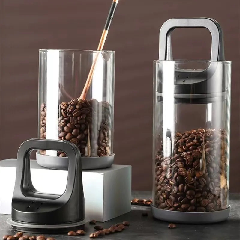 Coffee Beans Storage Vacuum Jar Kitchen Food Clear Glass Container Tea Cans