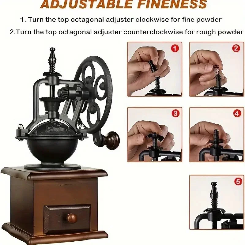 Vintage Manual Coffee Grinder Coarseness Hand-Crank Coffee Enthusiasts