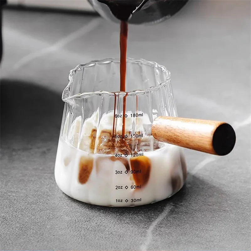 Espresso Measuring Cup with Wood Handle Vertical Grain Glass Coffee