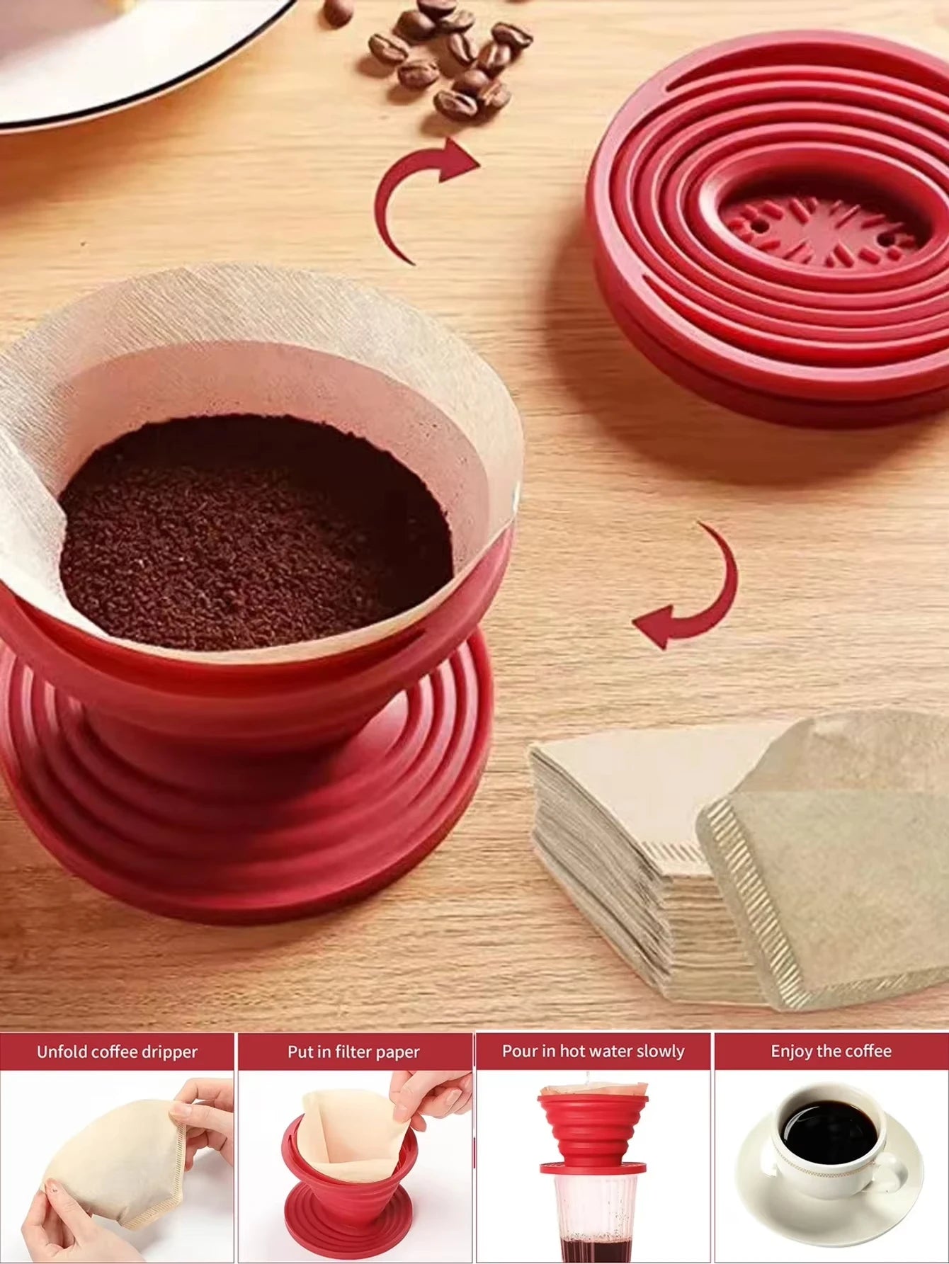 Collapsible Coffee Filter Silicone Coffee Maker Reusable Coffee Dripper Brewed