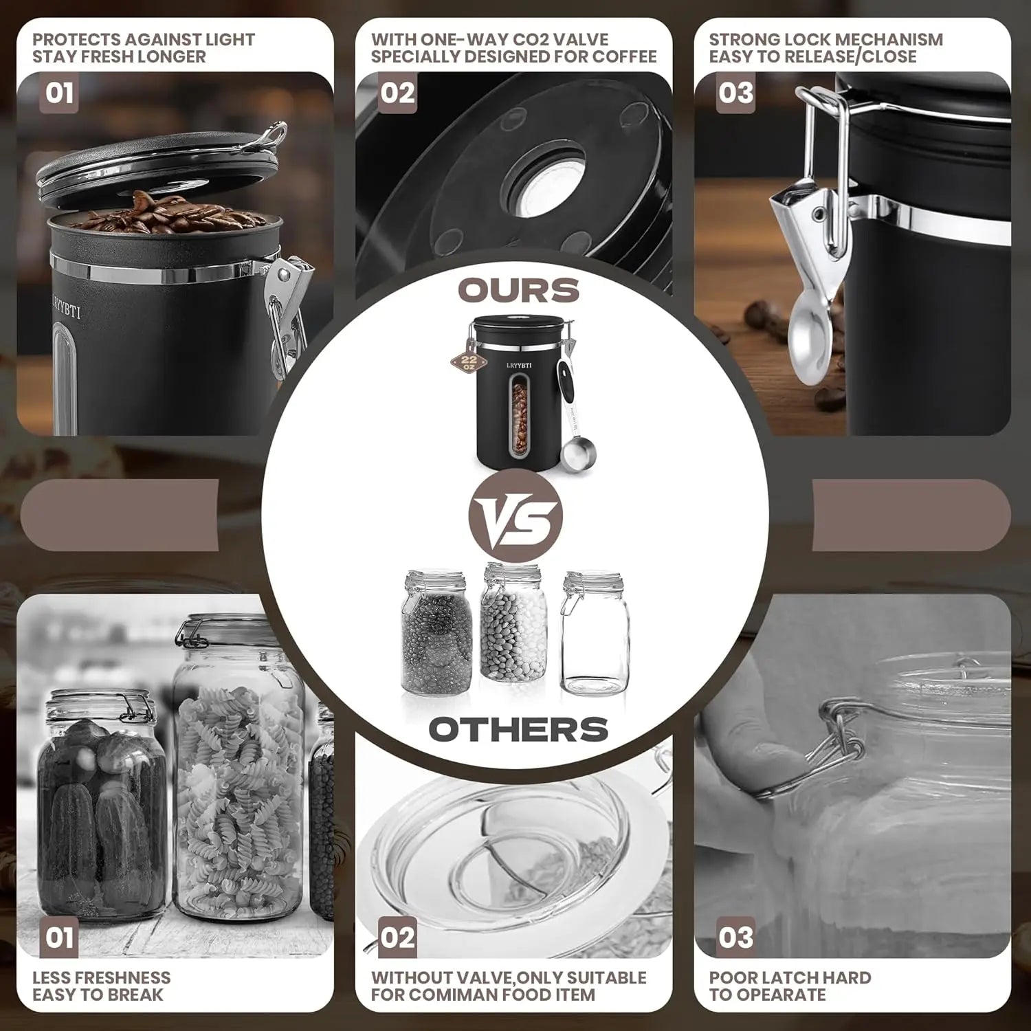Coffee Canisters with Window Scoop and Airtight Lid Stainless Steel Kitchen Bean