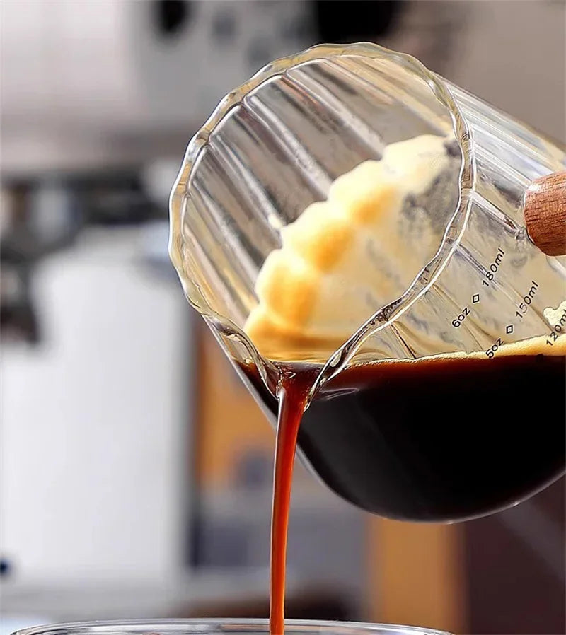 Espresso Measuring Cup with Wood Handle Vertical Grain Glass Coffee