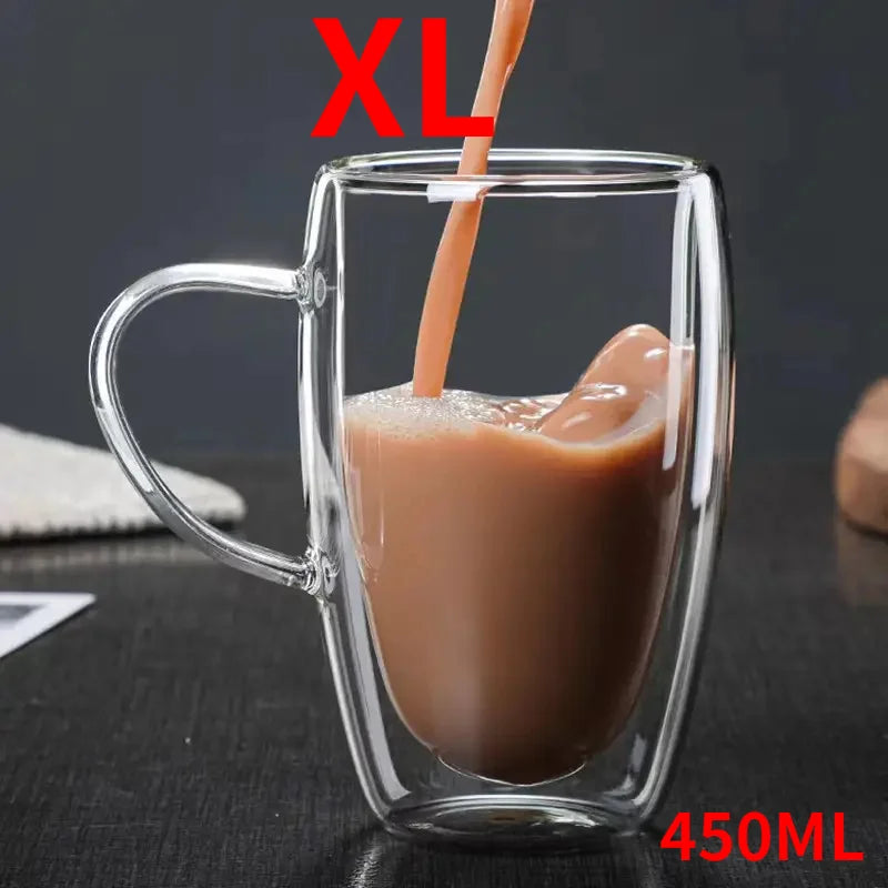 1PC Double Walled Glass Cups Handles Transparent Espresso Coffee Cups