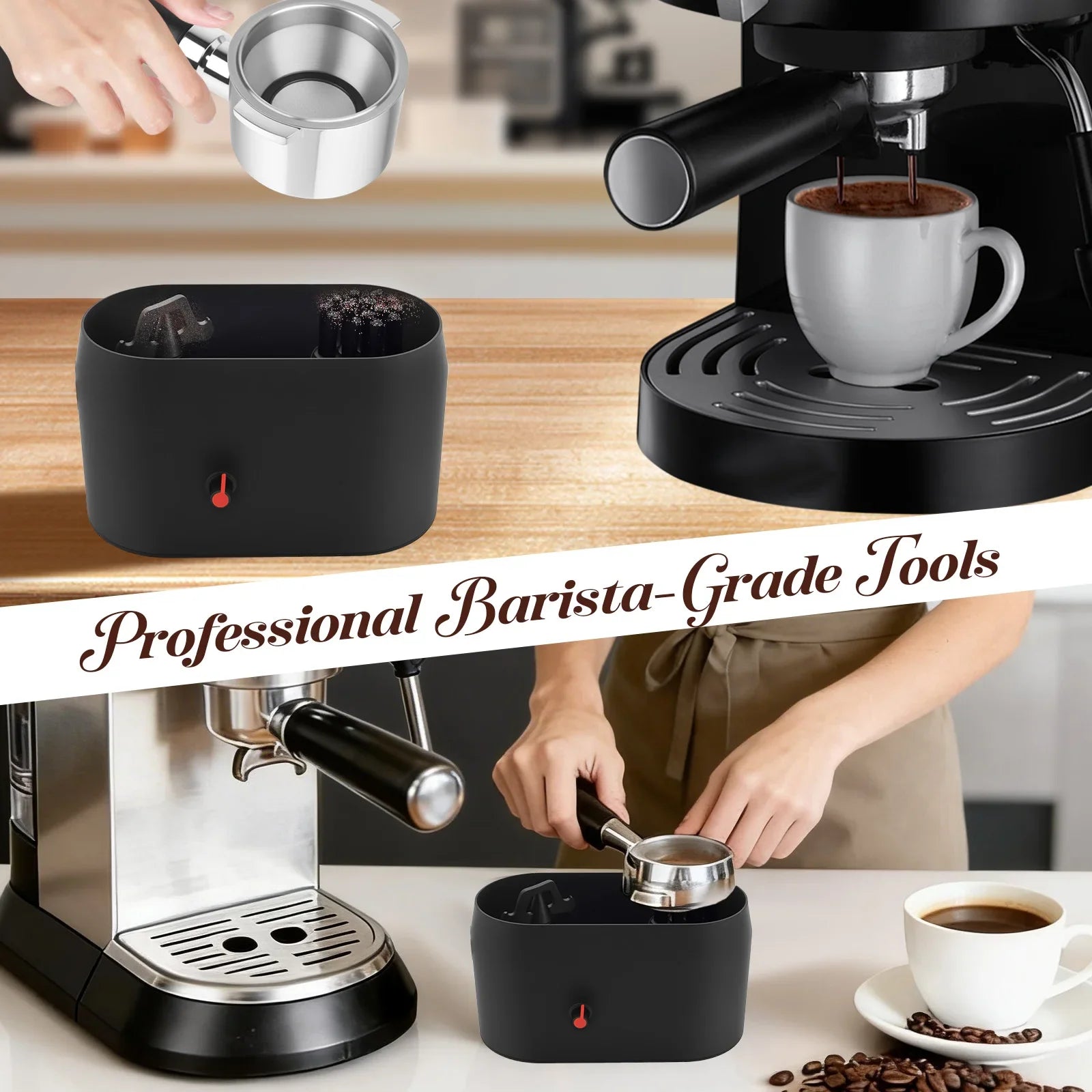 Automatic Knock Box Cleaner Coffee Portafilter Cleaning Kit USB Anti Spill