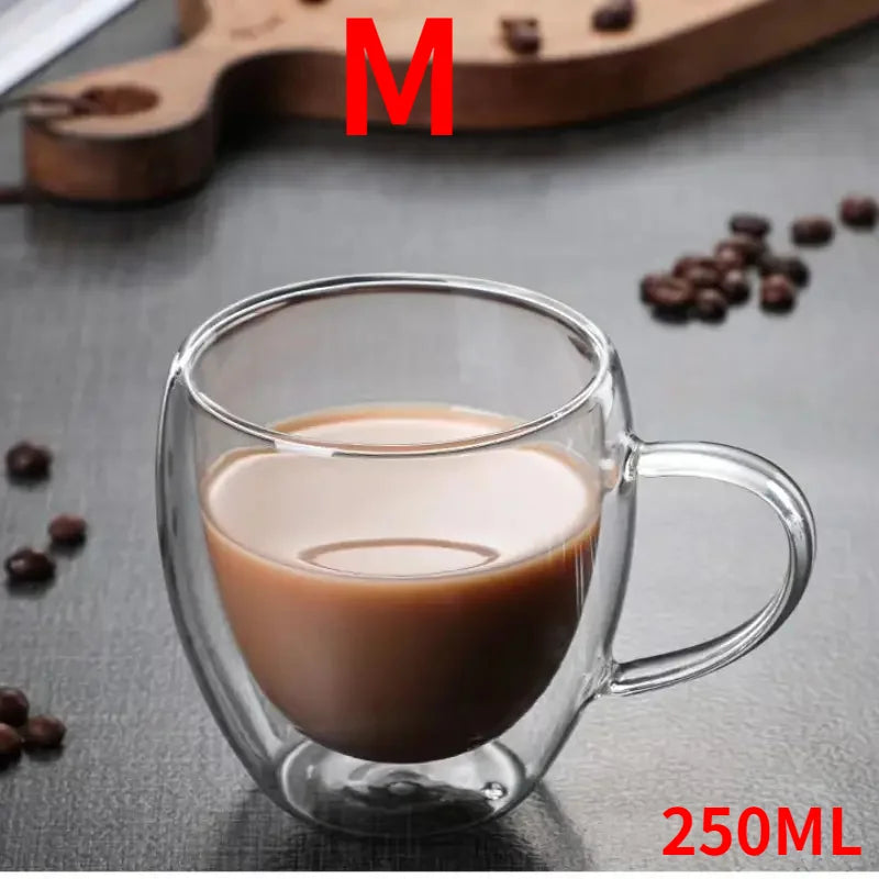 1PC Double Walled Glass Cups Handles Transparent Espresso Coffee Cups