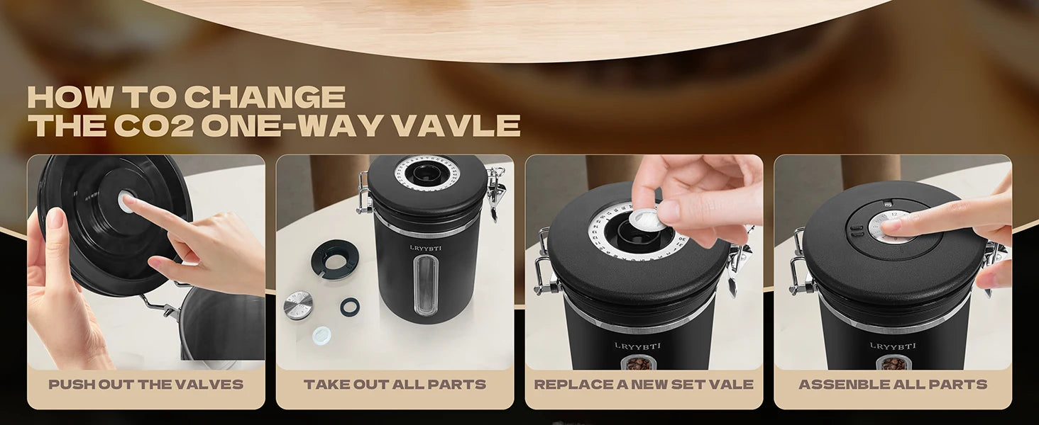 Coffee Canisters with Window Scoop and Airtight Lid Stainless Steel Kitchen Bean