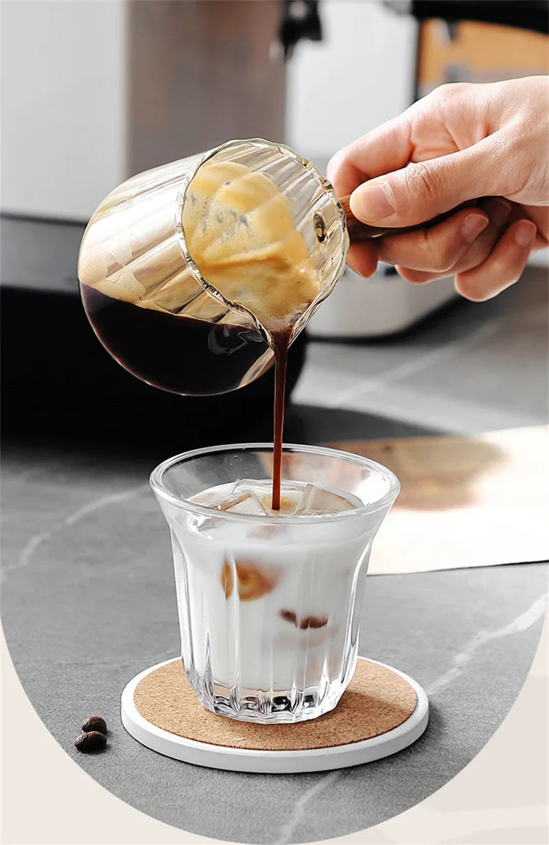 Espresso Measuring Cup with Wood Handle Vertical Grain Glass Coffee