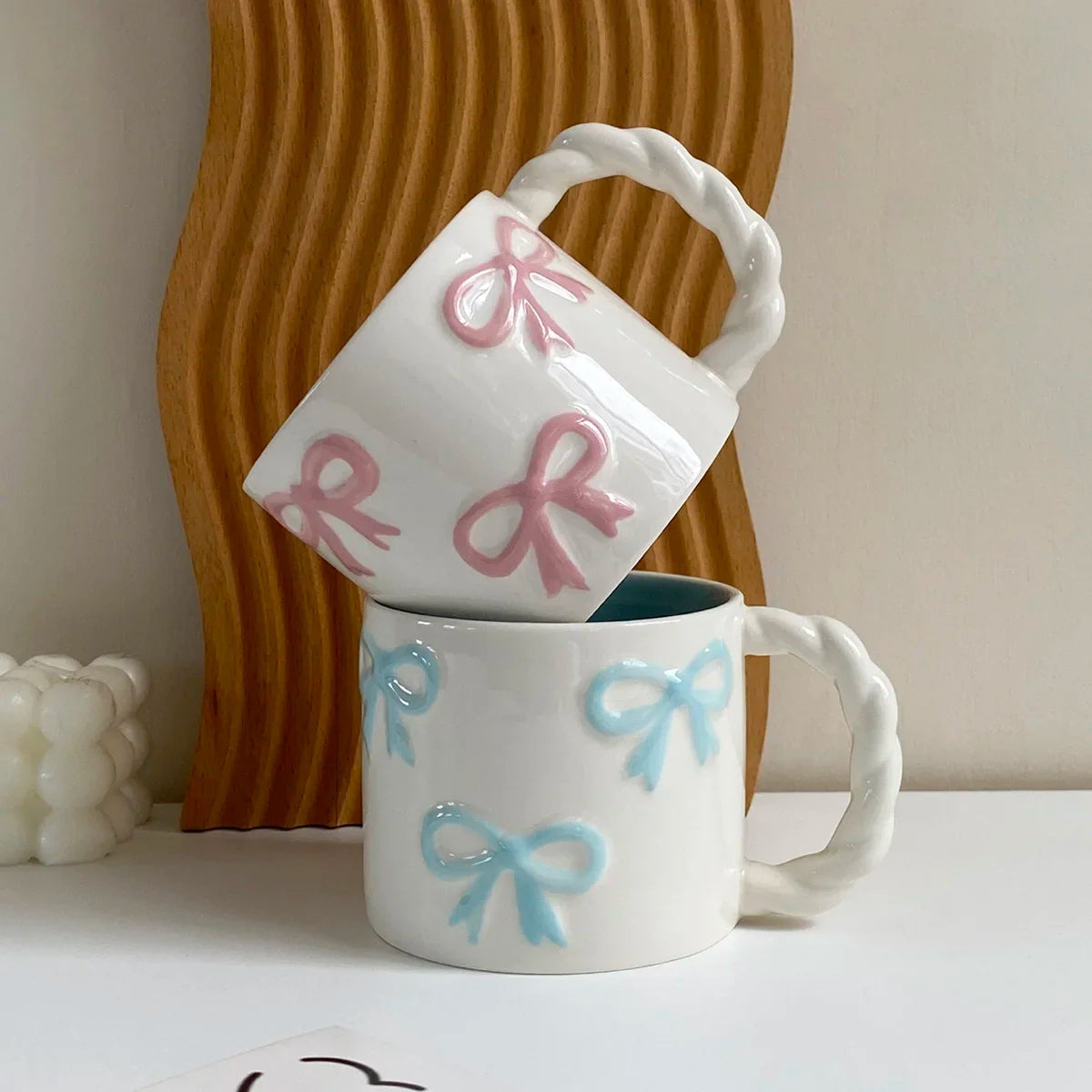 Pink Ceramic Mug with Bowknot, Suitable for Home Decor Drinkware, Drinking Cup