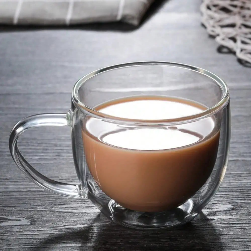 1PC Double Walled Glass Cups Handles Transparent Espresso Coffee Cups