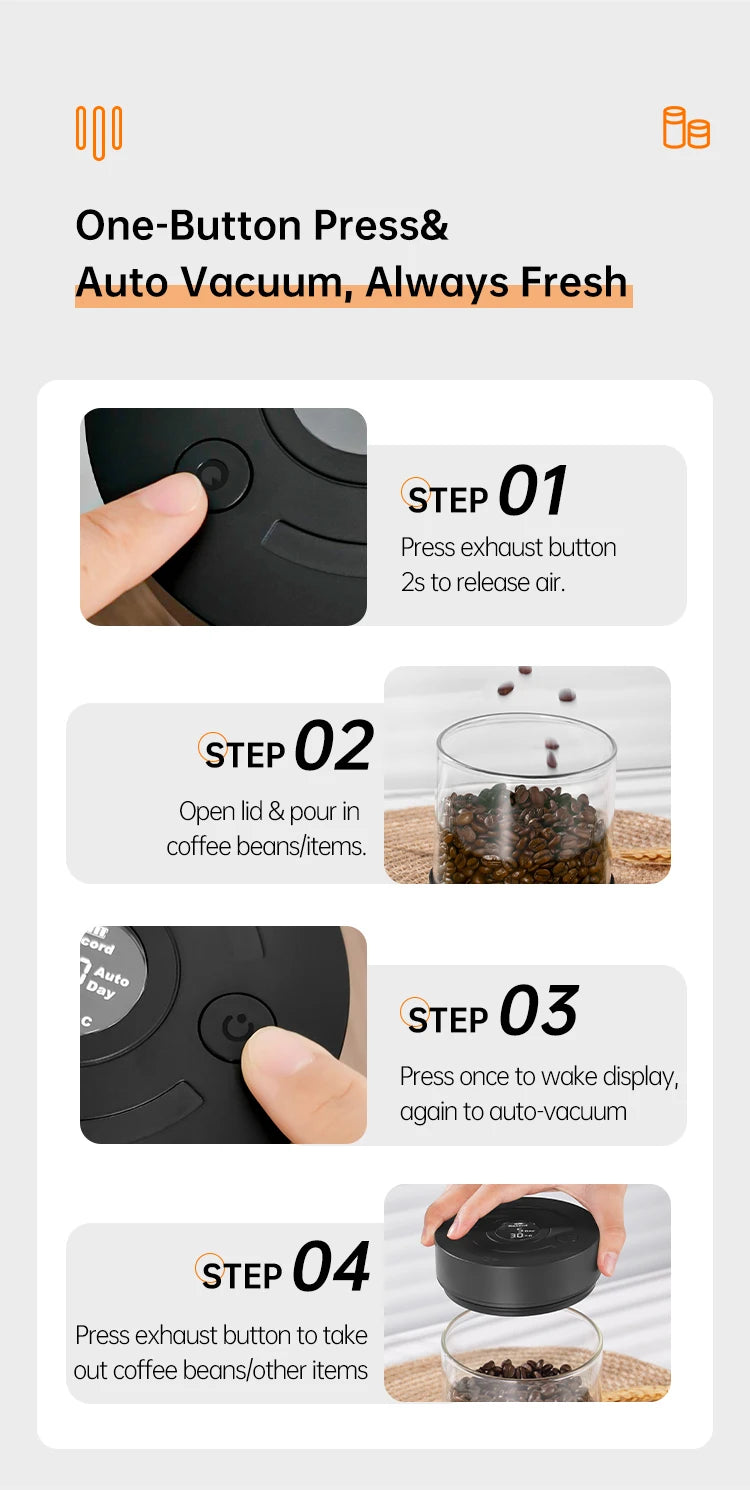 IKAPE Electric Vacuum Bean Canisters With Digital Display Coffee