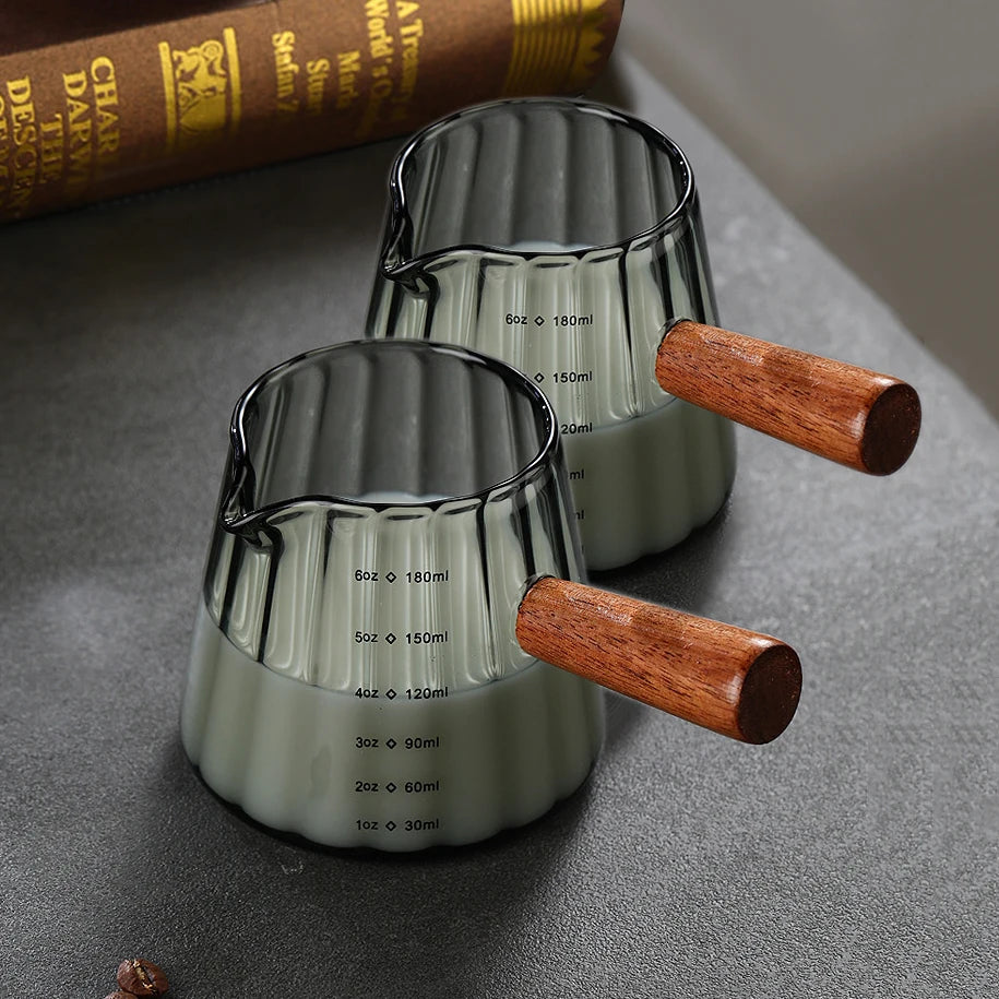 Espresso Measuring Cup with Wood Handle Vertical Grain Glass Coffee