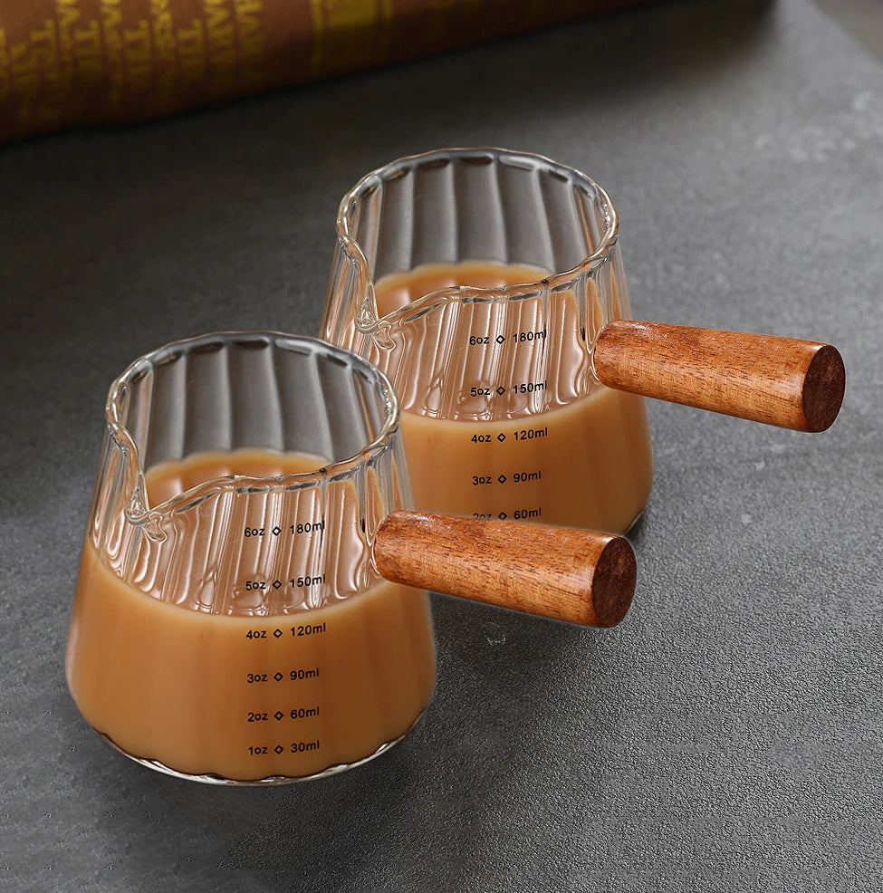 Espresso Measuring Cup with Wood Handle Vertical Grain Glass Coffee