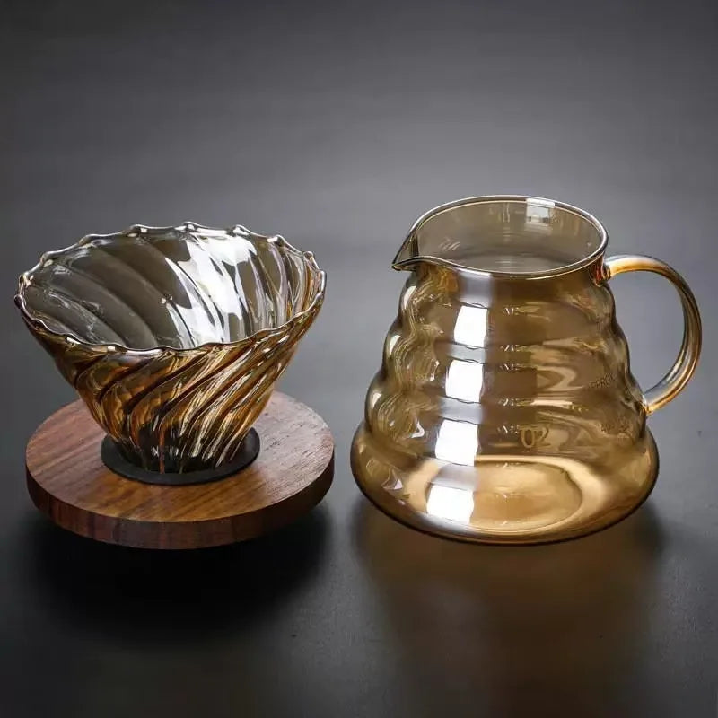 Durable Glass Brewed Coffee Pot Brown Filtering Cup Glass Percolator Funnel