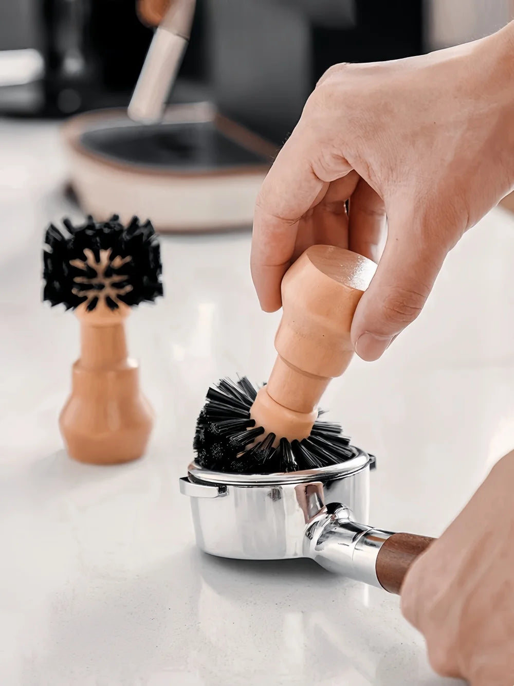 Coffee Machine Handle Cleaning Brush Wooden Handle Easy Clean Accessories