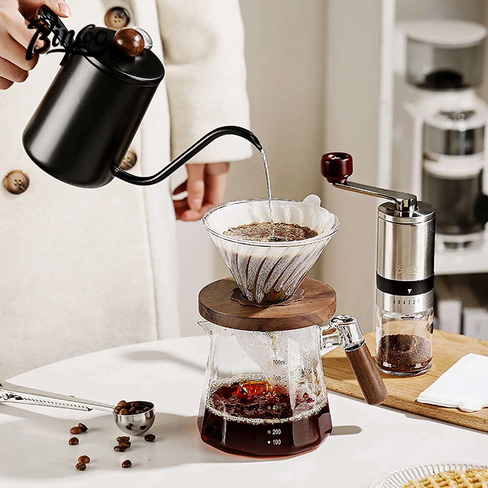 Bincoo Pour Over Coffee Maker Set 800ml Glass Carafe Coffee with Glass Coffee
